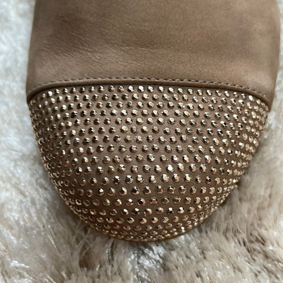 Stuart Weitzman Tan with Rose Gold Rhinestones Ballet Flats Size 10 M